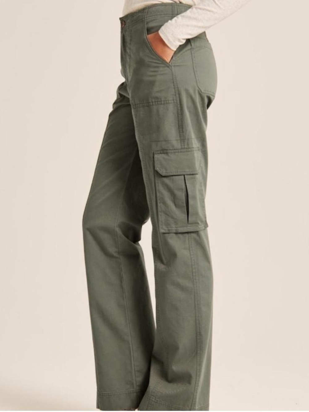 Abercrombie & Fitch Cargo Pants Women's Size 24 Olive Green Wide Leg Utility Y2K - Picture 7 of 12